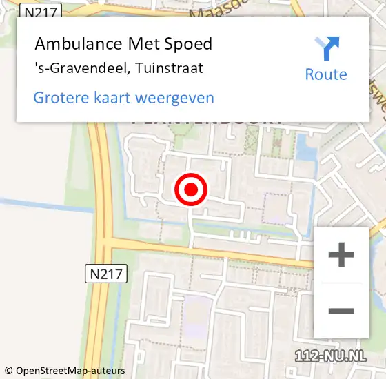 Locatie op kaart van de 112 melding: Ambulance Met Spoed Naar 's-Gravendeel, Tuinstraat op 20 december 2021 03:47