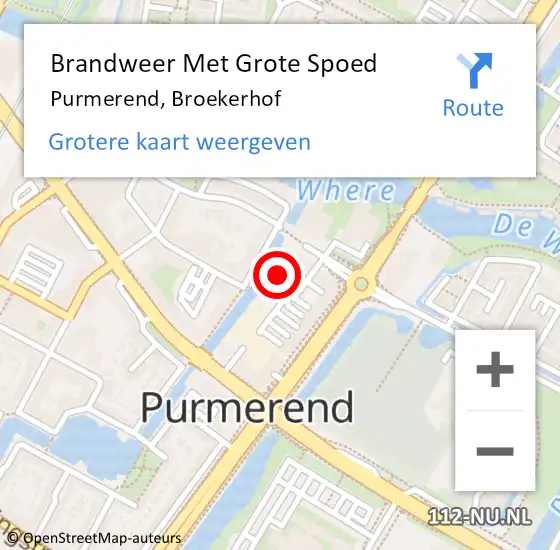 Locatie op kaart van de 112 melding: Brandweer Met Grote Spoed Naar Purmerend, Broekerhof op 20 december 2021 06:09