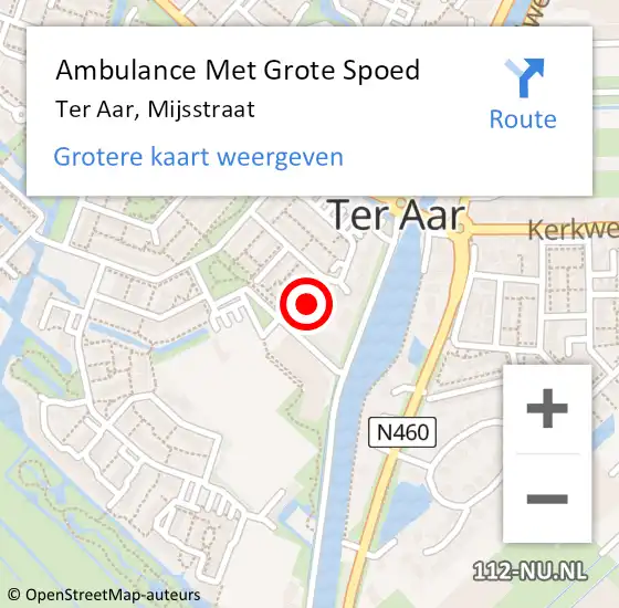 Locatie op kaart van de 112 melding: Ambulance Met Grote Spoed Naar Ter Aar, Mijsstraat op 20 december 2021 07:16