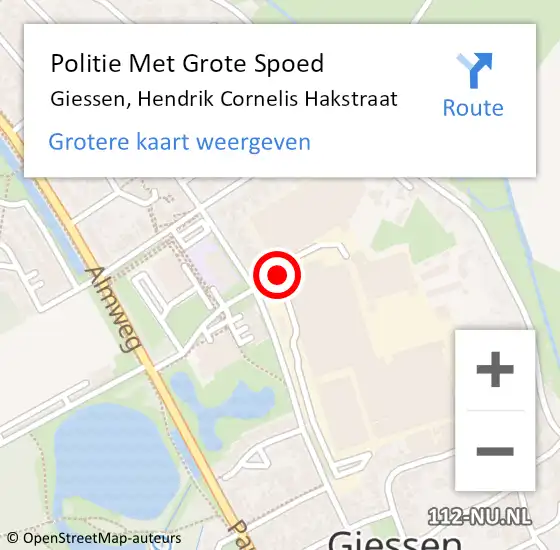 Locatie op kaart van de 112 melding: Politie Met Grote Spoed Naar Giessen, Hendrik Cornelis Hakstraat op 20 december 2021 07:36