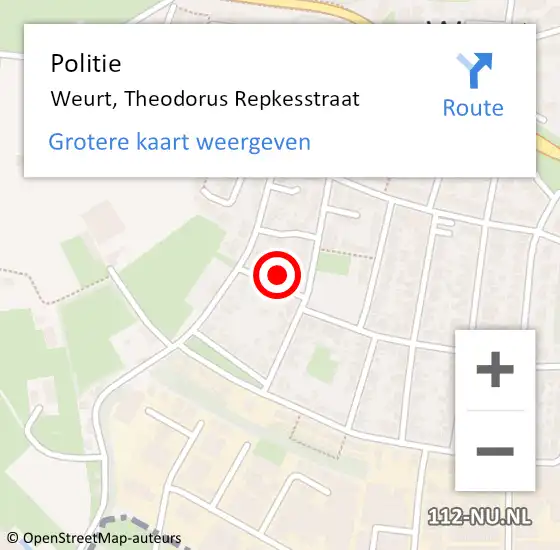 Locatie op kaart van de 112 melding: Politie Weurt, Theodorus Repkesstraat op 20 december 2021 08:11