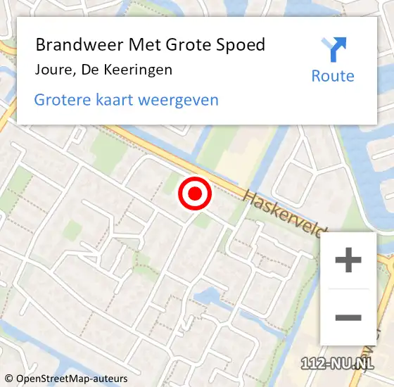 Locatie op kaart van de 112 melding: Brandweer Met Grote Spoed Naar Joure, De Keeringen op 2 juli 2014 20:10