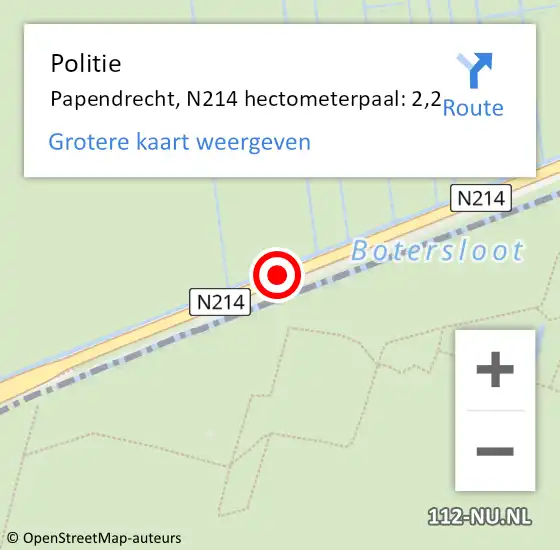 Locatie op kaart van de 112 melding: Politie Papendrecht, N214 hectometerpaal: 2,2 op 20 december 2021 08:30