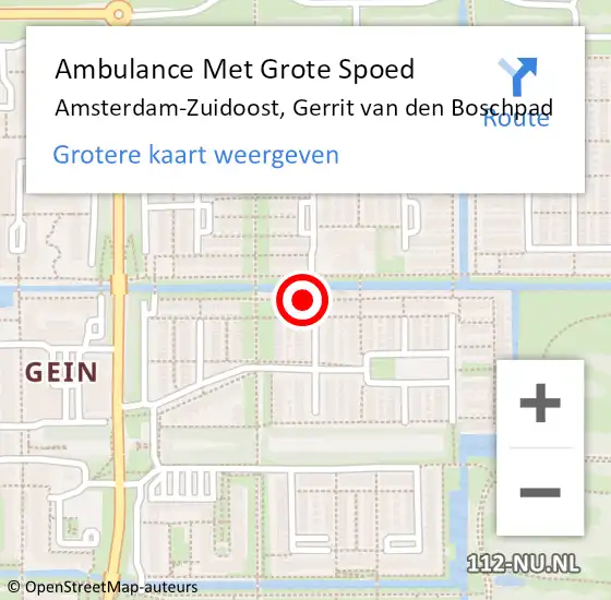 Locatie op kaart van de 112 melding: Ambulance Met Grote Spoed Naar Amsterdam-Zuidoost, Gerrit van den Boschpad op 20 december 2021 08:47