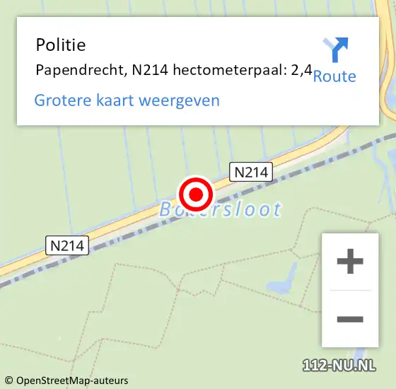 Locatie op kaart van de 112 melding: Politie Papendrecht, N214 hectometerpaal: 2,4 op 20 december 2021 08:52