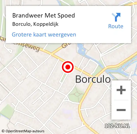 Locatie op kaart van de 112 melding: Brandweer Met Spoed Naar Borculo, Koppeldijk op 20 december 2021 09:13