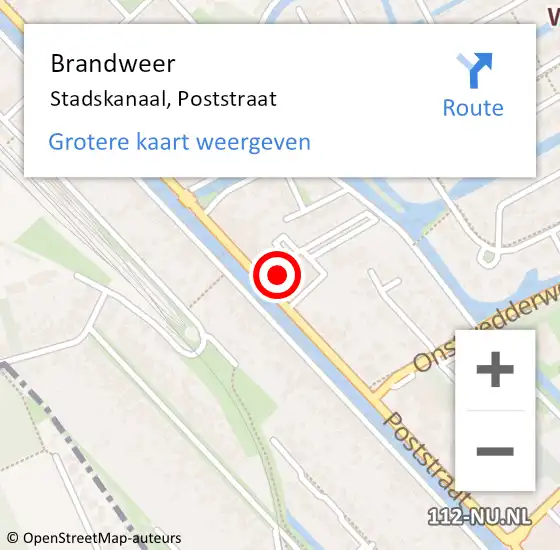 Locatie op kaart van de 112 melding: Brandweer Stadskanaal, Poststraat op 20 december 2021 09:27