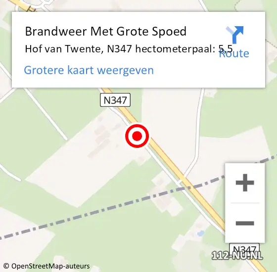 Locatie op kaart van de 112 melding: Brandweer Met Grote Spoed Naar Hof van Twente, N347 hectometerpaal: 5,5 op 20 december 2021 09:47