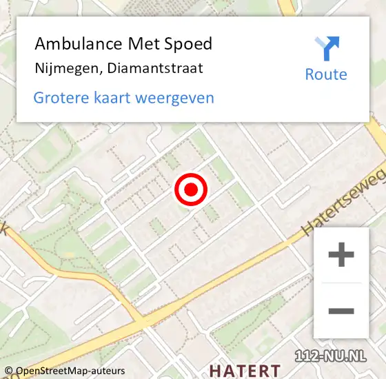 Locatie op kaart van de 112 melding: Ambulance Met Spoed Naar Nijmegen, Diamantstraat op 20 december 2021 09:53