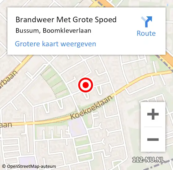 Locatie op kaart van de 112 melding: Brandweer Met Grote Spoed Naar Bussum, Boomkleverlaan op 20 december 2021 10:53