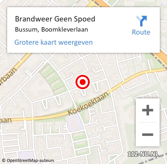 Locatie op kaart van de 112 melding: Brandweer Geen Spoed Naar Bussum, Boomkleverlaan op 20 december 2021 10:54