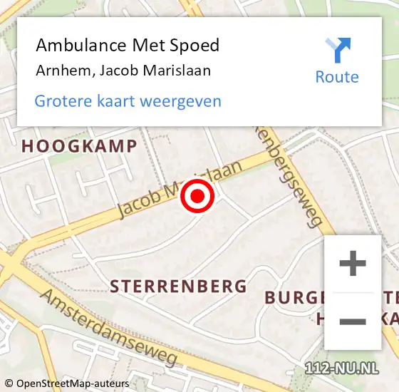 Locatie op kaart van de 112 melding: Ambulance Met Spoed Naar Arnhem, Jacob Marislaan op 20 december 2021 12:09