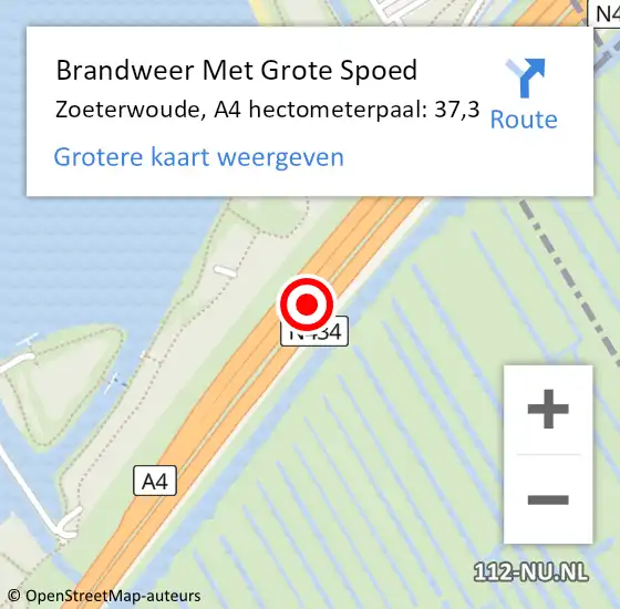 Locatie op kaart van de 112 melding: Brandweer Met Grote Spoed Naar Zoeterwoude, A4 hectometerpaal: 37,3 op 20 december 2021 12:35