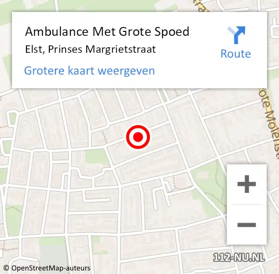 Locatie op kaart van de 112 melding: Ambulance Met Grote Spoed Naar Elst, Prinses Margrietstraat op 20 december 2021 12:39