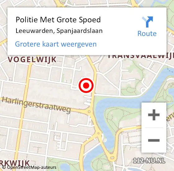 Locatie op kaart van de 112 melding: Politie Met Grote Spoed Naar Leeuwarden, Spanjaardslaan op 20 december 2021 12:41