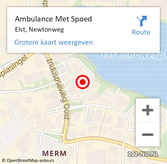 Locatie op kaart van de 112 melding: Ambulance Met Spoed Naar Elst, Newtonweg op 20 december 2021 12:59