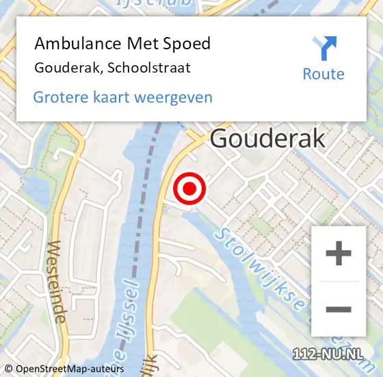 Locatie op kaart van de 112 melding: Ambulance Met Spoed Naar Gouderak, Schoolstraat op 20 december 2021 13:16