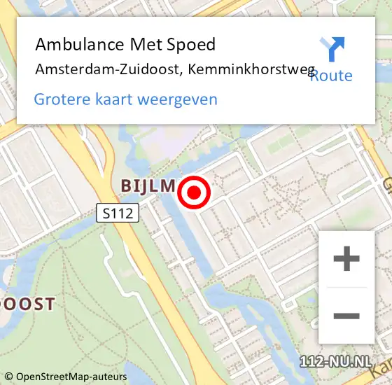 Locatie op kaart van de 112 melding: Ambulance Met Spoed Naar Amsterdam-Zuidoost, Kemminkhorstweg op 20 december 2021 13:21