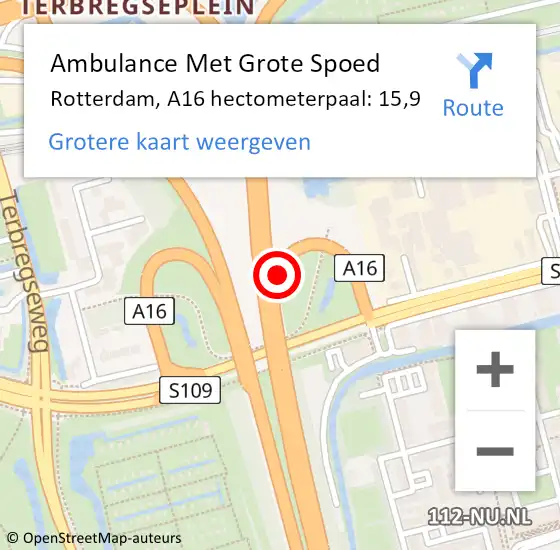 Locatie op kaart van de 112 melding: Ambulance Met Grote Spoed Naar Rotterdam, A16 hectometerpaal: 15,9 op 20 december 2021 13:21