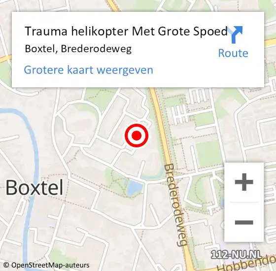 Locatie op kaart van de 112 melding: Trauma helikopter Met Grote Spoed Naar Boxtel, Brederodeweg op 20 december 2021 13:40