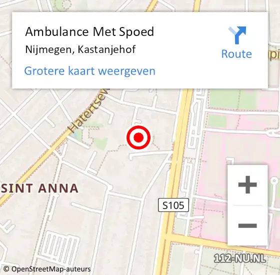 Locatie op kaart van de 112 melding: Ambulance Met Spoed Naar Nijmegen, Kastanjehof op 20 december 2021 13:57