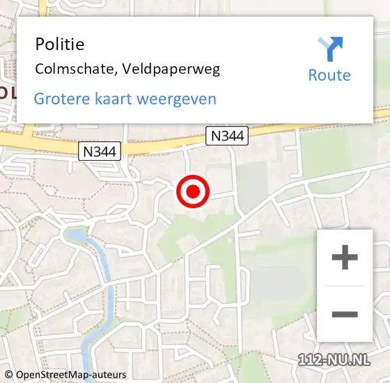 Locatie op kaart van de 112 melding: Politie Colmschate, Veldpaperweg op 20 december 2021 14:13