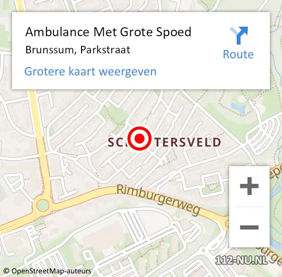 Locatie op kaart van de 112 melding: Ambulance Met Grote Spoed Naar Brunssum, Parkstraat op 2 juli 2014 20:54