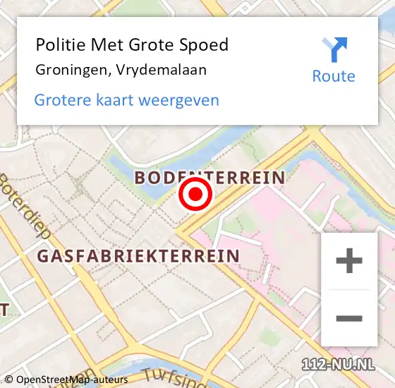 Locatie op kaart van de 112 melding: Politie Met Grote Spoed Naar Groningen, Vrydemalaan op 20 december 2021 14:31