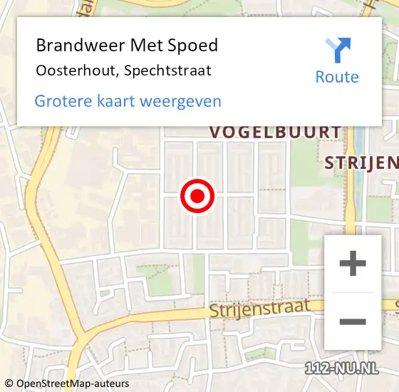 Locatie op kaart van de 112 melding: Brandweer Met Spoed Naar Oosterhout, Spechtstraat op 20 december 2021 15:16