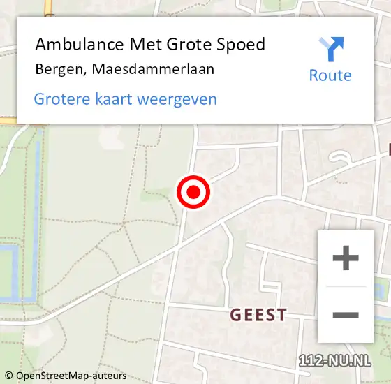 Locatie op kaart van de 112 melding: Ambulance Met Grote Spoed Naar Bergen, Maesdammerlaan op 20 december 2021 15:24