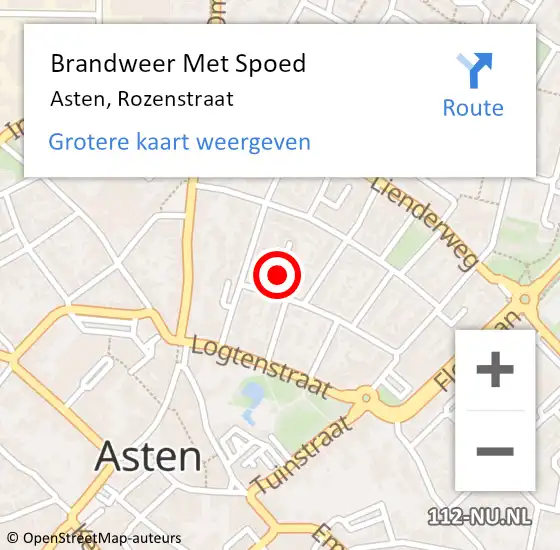 Locatie op kaart van de 112 melding: Brandweer Met Spoed Naar Asten, Rozenstraat op 20 december 2021 15:45