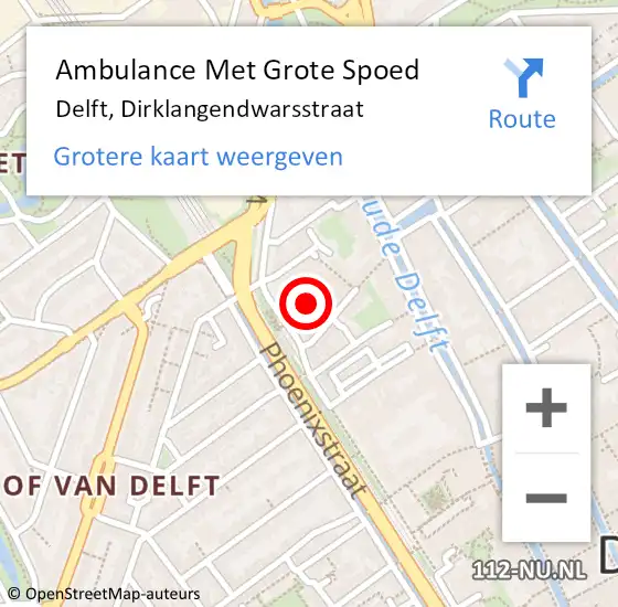 Locatie op kaart van de 112 melding: Ambulance Met Grote Spoed Naar Delft, Dirklangendwarsstraat op 20 december 2021 16:01