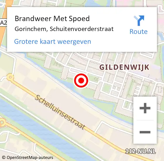 Locatie op kaart van de 112 melding: Brandweer Met Spoed Naar Gorinchem, Schuitenvoerderstraat op 20 december 2021 16:15