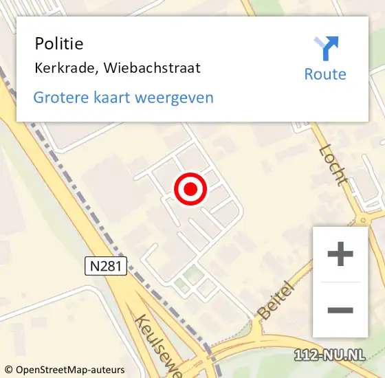 Locatie op kaart van de 112 melding: Politie Kerkrade, Wiebachstraat op 20 december 2021 16:34