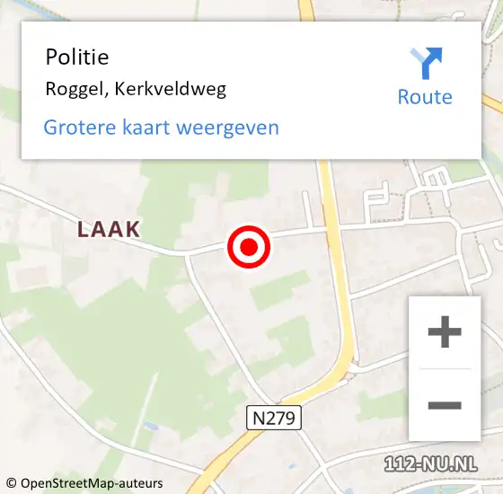 Locatie op kaart van de 112 melding: Politie Roggel, Kerkveldweg op 20 december 2021 16:48