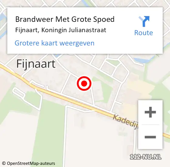 Locatie op kaart van de 112 melding: Brandweer Met Grote Spoed Naar Fijnaart, Koningin Julianastraat op 20 december 2021 16:54