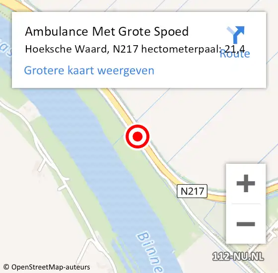 Locatie op kaart van de 112 melding: Ambulance Met Grote Spoed Naar Binnenmaas, N217 hectometerpaal: 21,4 op 20 december 2021 17:21