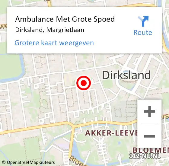 Locatie op kaart van de 112 melding: Ambulance Met Grote Spoed Naar Dirksland, Margrietlaan op 20 december 2021 17:23