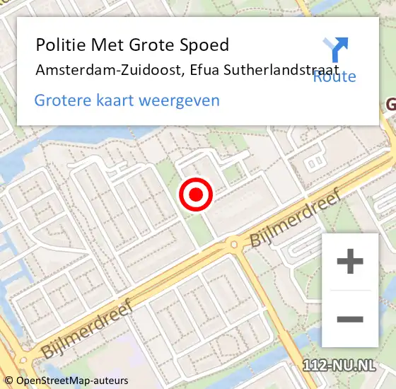 Locatie op kaart van de 112 melding: Politie Met Grote Spoed Naar Amsterdam-Zuidoost, Efua Sutherlandstraat op 20 december 2021 17:34