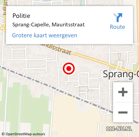 Locatie op kaart van de 112 melding: Politie Sprang-Capelle, Mauritsstraat op 20 december 2021 18:08