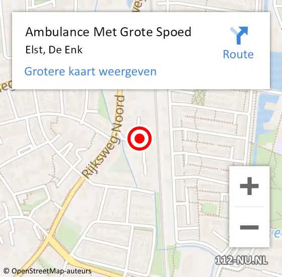 Locatie op kaart van de 112 melding: Ambulance Met Grote Spoed Naar Elst, De Enk op 20 december 2021 18:17