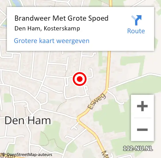 Locatie op kaart van de 112 melding: Brandweer Met Grote Spoed Naar Den Ham, Kosterskamp op 20 december 2021 18:36