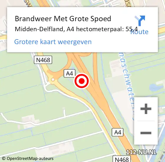 Locatie op kaart van de 112 melding: Brandweer Met Grote Spoed Naar Midden-Delfland, A4 hectometerpaal: 55,4 op 20 december 2021 18:37