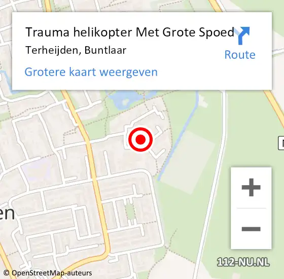 Locatie op kaart van de 112 melding: Trauma helikopter Met Grote Spoed Naar Terheijden, Buntlaar op 20 december 2021 18:50