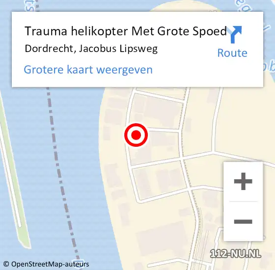 Locatie op kaart van de 112 melding: Trauma helikopter Met Grote Spoed Naar Dordrecht, Jacobus Lipsweg op 20 december 2021 19:12