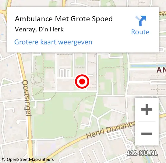 Locatie op kaart van de 112 melding: Ambulance Met Grote Spoed Naar Venray, D'n Herk op 20 december 2021 19:22