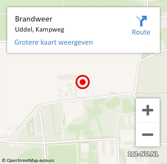 Locatie op kaart van de 112 melding: Brandweer Uddel, Kampweg op 20 december 2021 19:24