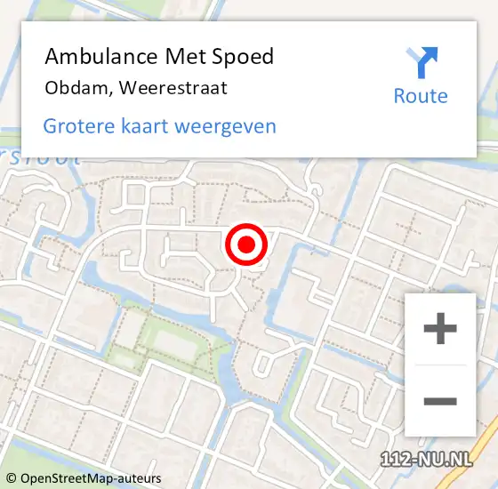 Locatie op kaart van de 112 melding: Ambulance Met Spoed Naar Obdam, Weerestraat op 20 december 2021 19:34