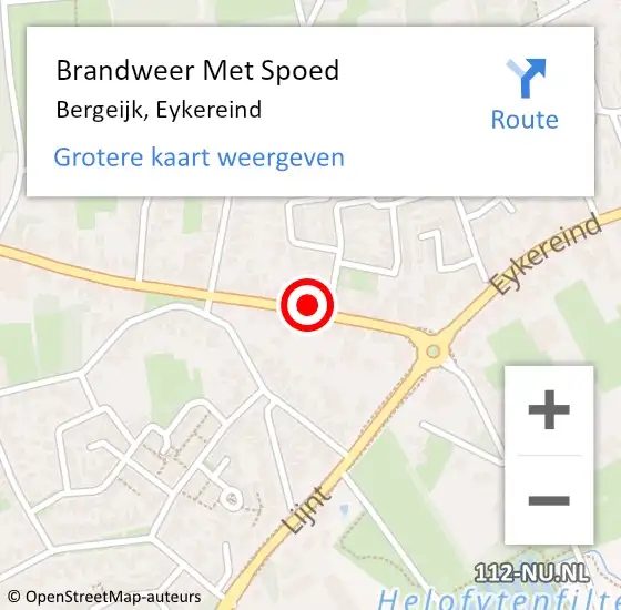 Locatie op kaart van de 112 melding: Brandweer Met Spoed Naar Bergeijk, Eykereind op 20 december 2021 19:43