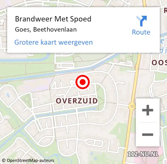 Locatie op kaart van de 112 melding: Brandweer Met Spoed Naar Goes, Beethovenlaan op 20 december 2021 19:47